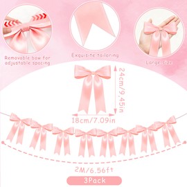 3Pack Pink Bow Garland Banner, Pink Ribbon Bow Party Decorations Garland for Birthday Baby Shower Wedding Bow Coquette Party Decor