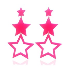 Zhang shine Multilayer Acrylic Big Star Dangle Drop Earrings for Women, Colorful Neon Geometric Pentagram Long Tassel Earrings Y2k 80s Party Charm Jewelry Hot Pink