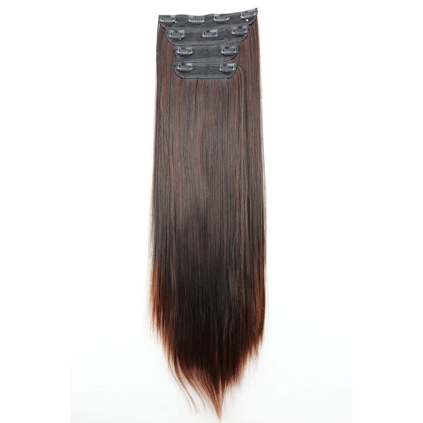 Prettyshop CES309 XXL 60 cm 4-Piece Set of Clip-In Extensions, Hair Extension Hairpiece, Voluminous, Straight, Dark Brown