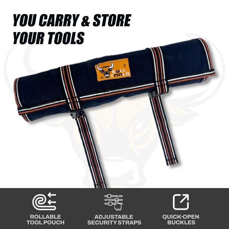 BULL TOOLS Wrench Organizer 26 Pocket Roll Up Pouch with