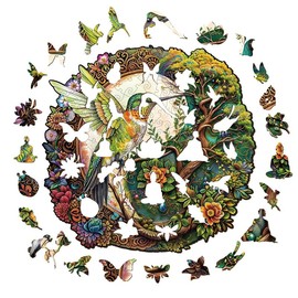 Jigfoxy Wooden Puzzle Adults, Yin Yang Hummingbird Puzzle Adult, Wooden Puzzle Wooden Puzzle Adults and Children, Unique Educational Toy in Animal Shape for Family Friends, L-34 x 33 cm, 300 Pieces