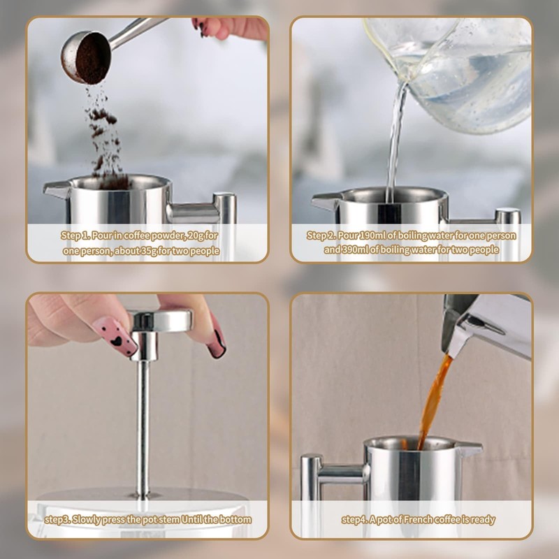 Eidoct 350ml Stainless Steel Double Wall Heat Resistant Coffee Press,