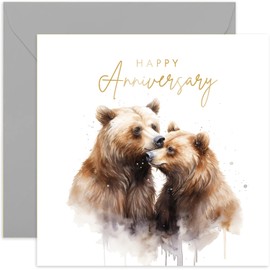 Old English Co. Wedding Anniversary Card for Wife or Husband - Special Couple Bear Anniversary Card - Gold Foil Watercolour Artwork Congratulations Card for Girlfriend, Boyfriend, Spouse