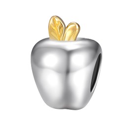 Andante -Stones 925 Sterling Silver Gold Bead Charm Apple Element Ball for European Beads Module Bracelet + Organza Pouch, Sterling Silver, No Gemstone
