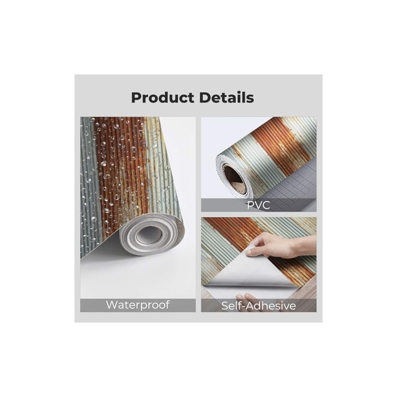 VGHUYEVOGERE Peel and Stick Rustic Wall Texture Galvanized Metal Panels