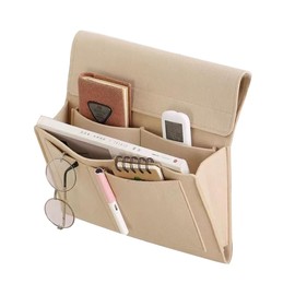 Vivva Bed Caddy Organizer Under Mattress, Pockets Felt Sofa Storage Bag, Student Dormitory Bedside Book Storage Hanging Bag, Bedside Caddy for Magazine, Headphones, Remote Control (L, Khaki)