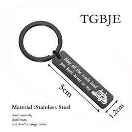 TGBJE Truck Driver Key Chain May All the Roads Lead You Back Home to Me Keychain Long Distance Gift,Gift for Trucker Wife,Mom (Black Truck Keychain)