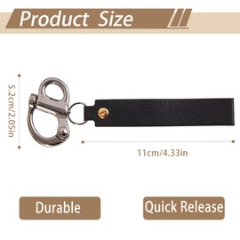 2 Pcs Firefighter Quick Release Shackle with Leather Handle, 316 Marine-Grade Stainless Steel Quick Release Clip, Fixed Snap Shackle Lanyard for SCBA Mask, Sailing Rigging Shackle, Boat Buckle (Black)