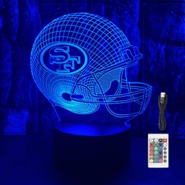 JUNNiRE Football Helmet Shape 3D LED Optical Illusion Acrylic Night Light, 7 Colors Change Dimmable USB Powered Bedroom Decoration Table Lamp Birthday Christmas Gift for Kids, Men, Women, SF Fans