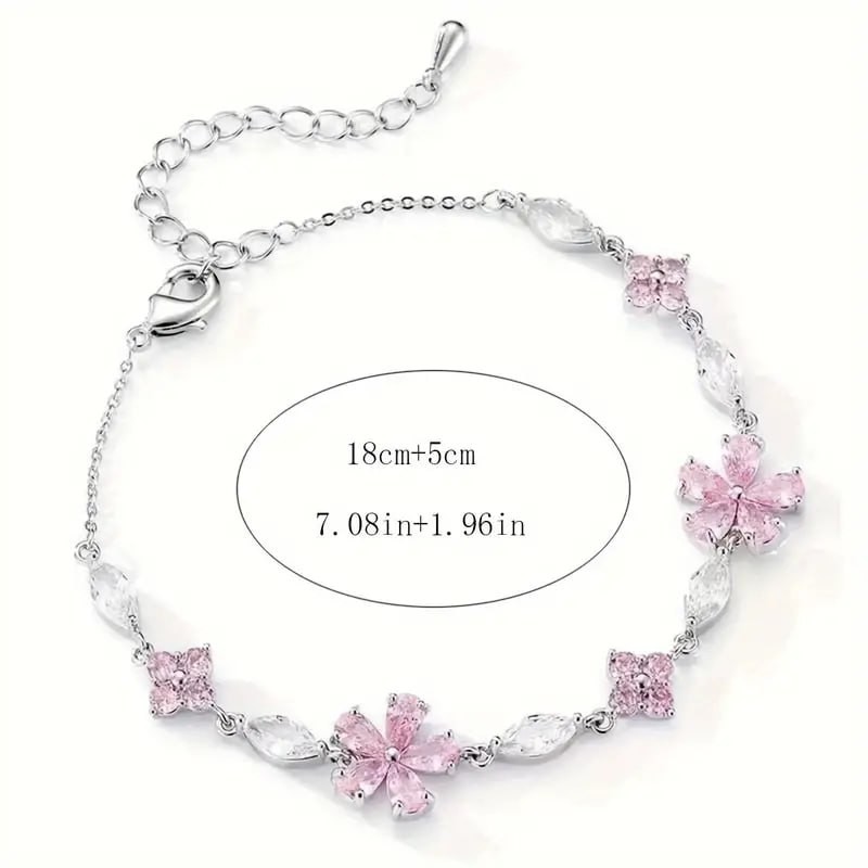 1pc Popular And Elegant Glass Sakura Color Flower Bracelet, Perfect