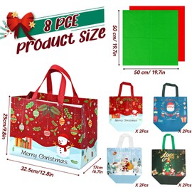 Powmag Pack of 8 Christmas Gift Bags, Large, Multifunctional Christmas Gift Bags, 32.5 x 25 x 17 cm, Non-Woven Christmas Bags, Christmas Gift Packaging, Party Accessories (B)
