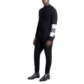 Karl Lagerfeld Paris Men's Contrast Stripe and Logo On Sleeve Turtleneck Sweater, Black/White