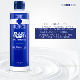 Blue Cross Callus Remover Gel for Feet or Heel, Extra Strength Professional Nail Care, File, Shaver, Scrubber & Pumice Stone Alternative for at Home Manicure/Pedicure Results, 16oz