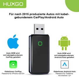 HUXGO 2-in-1 Wireless CarPlay & Android Car Adapter - Mini Wireless Car Dongle, Compatible with Apple & Android Devices, for Cars from 2015