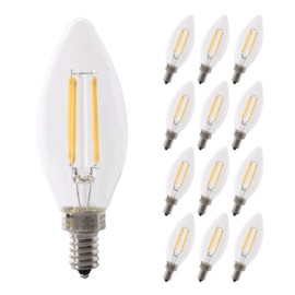 Feit Electric LED Candelabra Light Bulb, 100W Equivalent, Dimmable, E12 Base, 2700K Soft White, B10 Filament Torpedo Tip Decorative Lighting Bulbs, 13-Year Lifetime, BPCTC100927CAFIL/2/6, 12 Pack