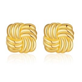 Aprilery Chunky Gold Earrings Trendy Vintage Gold Shell Geometric Stud Statement Earrings Hypoallergenic Dupes Jewelry for Women Gifts for Her (Square A)