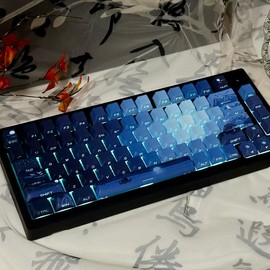 kakiwutj PBT Moonlit Keycaps Custom Dark Blue Shine Through Keycaps Cherry Profile 128 Keys Side Print Key Caps Gradient Blue for Mechanical Keyboards 60% 65% 75% Backlit