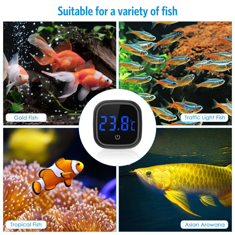 Brifit Aquarium Thermometer Digital, Glue-On Mini Thermometer Aquarium, LED Display
