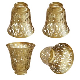 Ceiling Fan Replacement Globes, 4 Pack Starfish Pattern Fixture Replacement Globes Shades with 1-5/8" Fitter, 4-3/4" Height and 4-3/4" Diameter, Metal Cover for Pendant Lamp, Antique Brass and Gold