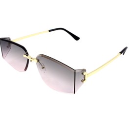 PASTL Unisex Rimless Sunglasses Oval Rectangle Beveled Brown Pink Lens Gold Trim UV400