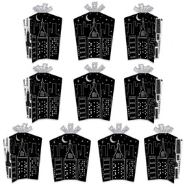 Big Dot of Happiness Nighttime City Skyline - Table Decorations - New York Party Fold and Flare Centerpieces - 10 Count