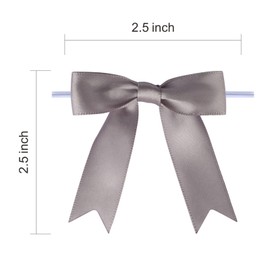 Meseey 100 Pcs Silver Satin Ribbon Bows with Twist Tie 2.5 Inch Pretied Premade Colored Craft Bows for Gift Wrapping Basket Wedding Baby Shower Brithday Party (Silver)