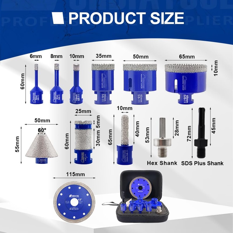 SHDIATOOL Diamond Drill Bits Kit - Core Bits Hole Saw