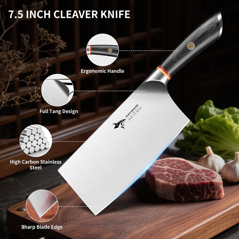 MAD SHARK 7 inch Kitchen Knife, Professional Sharp Vegetable Cleaver,