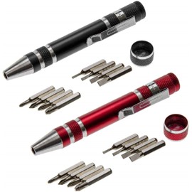 Lucky Line Multi-Tool Precision Pen Screwdriver Bit Set, 2 Pack, Black & Red (U12202)