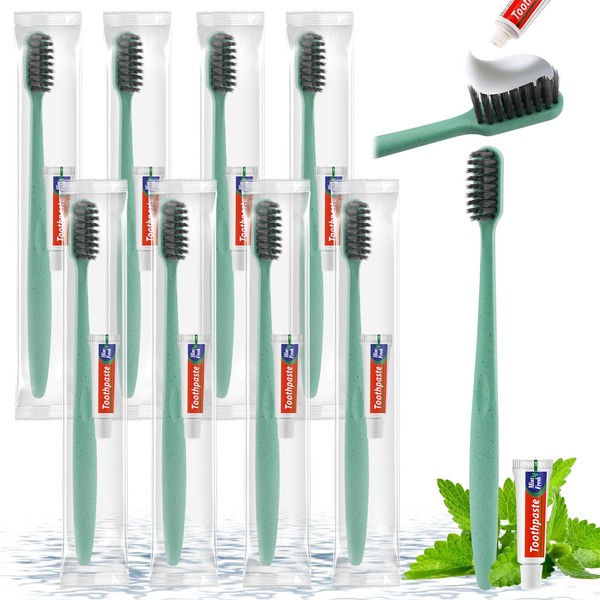 HOFASON 10 PCS Disposable Toothbrushes with 5g Toothpaste Bulk Green