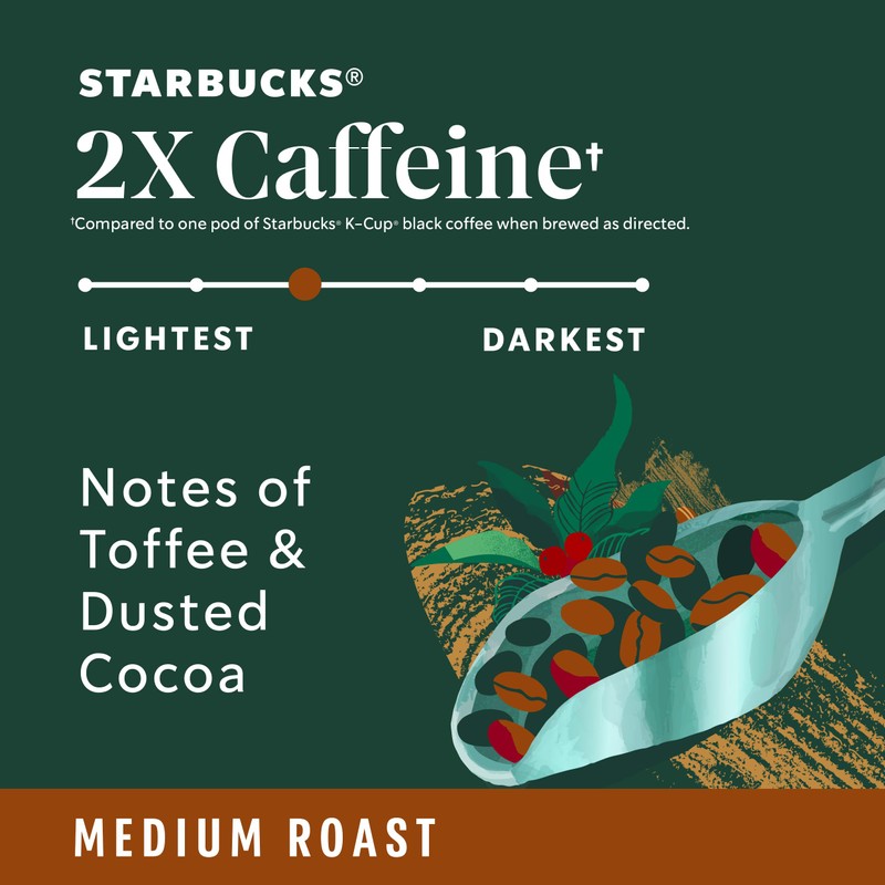 Starbucks K-Cup Coffee Pods, Medium Roast Coffee With 2X Caffeine