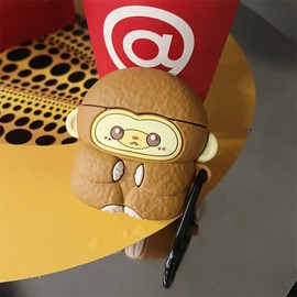 Wireless Charging Earphone Case Compatible with Airpods 4, Cute Animal Monkey Design Soft Silicone Full Body Protective Skin Cover, Kids Girls Women Cartoon Earbuds Accessories