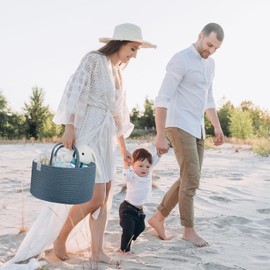 KiddyCare Diaper Caddy Organizer for Baby Nursery Basket with Handle Lid | Nursing bag with Changing Table Organizer Cart | Newborn Caddy | Blue PTRN X-Large