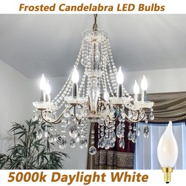 Dimmable E12 Chandelier Light Bulbs 60 Watt, Frosted Candelabra LED Light Bulbs,6W Equal 60W, Daylight White 5000K,600LM,AC120V, Ceiling Fan Light Bulbs Type B (6 Pack) (6w-5000k(daylight White))