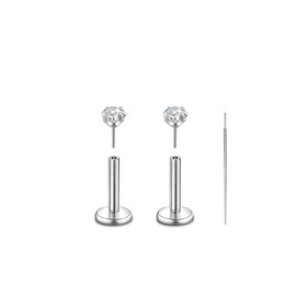 CANDYFANCY 1 Pair 18g G23 Titanium Internally Threadless 2mm CZ Stud Piercing with Taper Piercing for Nose Stud Earring Tragus Helix Lobe Cartilage Earrings for Women Men (6mm Length Post)