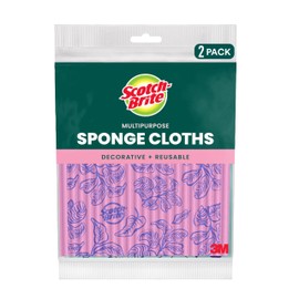 Scotch-Brite Sponge Cloths, Reusable, Absorbent, and Decorative Cleaning Towel, Dishwasher-Safe Wipes Ideal for Nonstick Cookware, Tile, Countertops, Mirrors, and Faucets, 2 Dish Towels