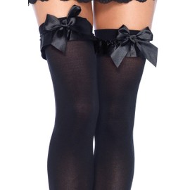 Leg Avenue Women's Satin Ruffle Trim and Bow Thigh Highs, Black, One Size