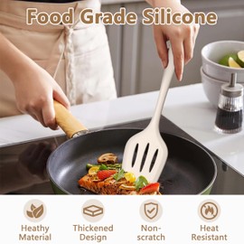 LIANYU 14 Pcs Kitchen Utensils Set with Holder, Silicone Cooking Utensils Spatula Set, Heat Resistant Cookware Tools Includes Spoon Turner Whisk Tong, Dishwasher safe, Khaki