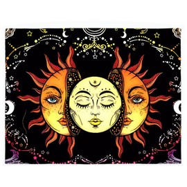 YATEICBC 1 x 150 x 130 cm Sun and Moon Tapestry, Aesthetic, Psychedelic Pattern, Wall Design, Room, Dorm, Bedroom Aesthetics