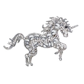 EVER FAITH Women's Austrian Crystal Running Unicorn Brooch Clear Silver-Tone