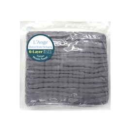 L'Ange Baby Towel - 100% Cotton Muslin, 6 Layers, Quick Dry, Medical Grade Packaging for Infants and Newborns - 28 x 47in - Dove Gray