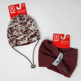 Reddy Reflective Dog Cat Adjustable Sweater Scarf Maroon & Camo Beanie Hat S / M