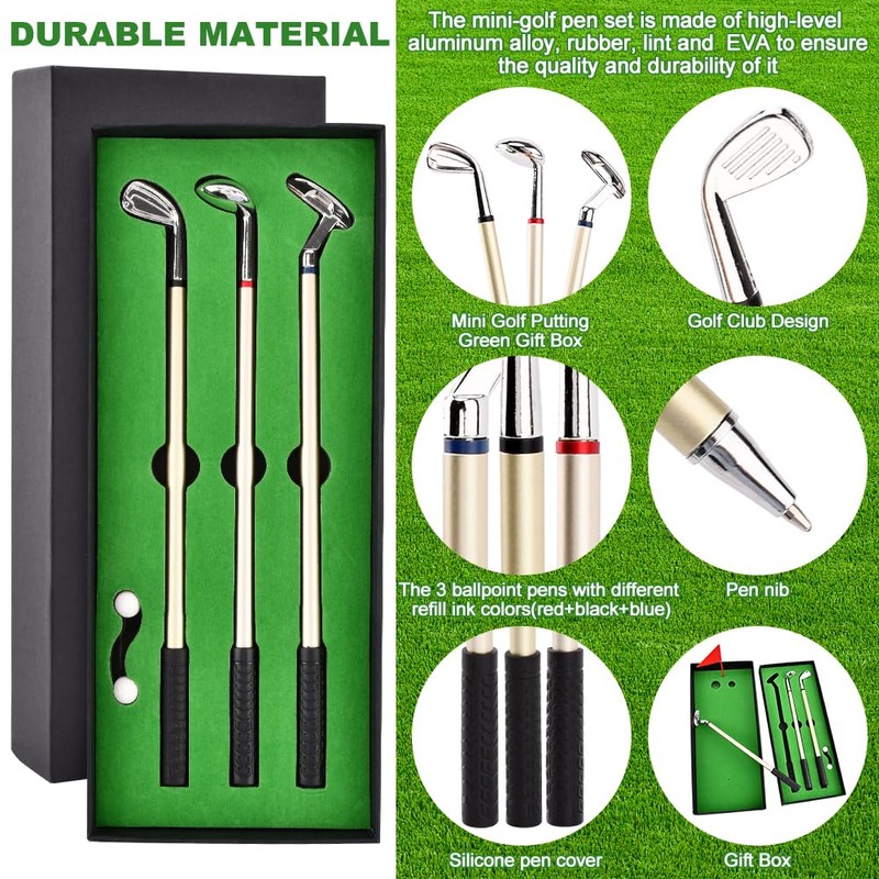 Golf Pen Set & Mini Desktop Golf Putting Green,Flag,3 Golf
