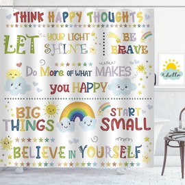 ZCHOMI Kids Inspirational Quotes Shower Curtain Rainbow Positive Words Educational Girls Bathroom Curtain Waterproof Polyester Fabric Bath Curtain 72 x 72 Inch with 12 Plastic Hooks