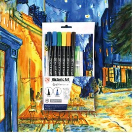 Kuretake ZIG HISTORIC ART WATERCOLOR 6 Colors set, Illustration, Fine Art, Drawing, Lettering, AP-Certified, Flexible Brush Tip, Made in Japan (VINCENT VAN GOUGH)