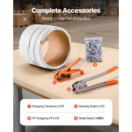 Heavy Duty Banding Sealer Tool Kit 330 ft Length PP Band 100 Metal Seals Manual Pallet Packag 330 ft Length PP Band 100 MetalLength of Strapping Belt: 330 ft, Strapping Tape Type: PP