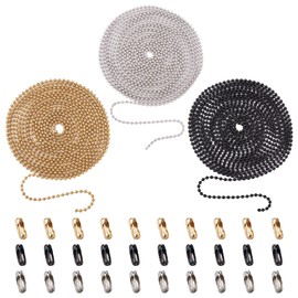 PandaHall Stainless Steel Ball Chain 2.4mm 3 Colors 10M Bead Extension with Ball Chain Connector for DIY Jewelry Bracelet Label Making
