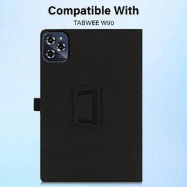 Haofun Case Compatible with Tabwee W90/T90, Ultra Thin PU, Slim and Lightweight Flip Case, Foldable, Slim Protective Case with Wrist Strap, Back Cover Flip Stand, Black