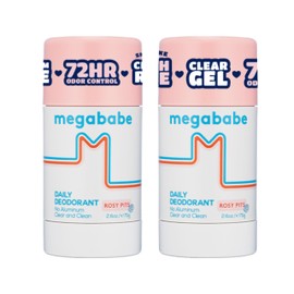 Megababe Daily Deodorant - Rosy Pits | 72 hour Odor Protection | Aluminum-Free, Clear & Clean | 2.6 oz - 2 Pack
