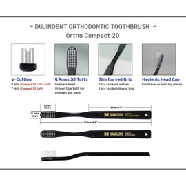 DUJINDENT Orthodontic Toothbrush for Braces [2 Packs][Made in Korea] V Trim Cutting American Bristles Braces Toothbrush for Brackets and Wires Cleaning (Ortho Compact 20 Soft, 2 Pack)